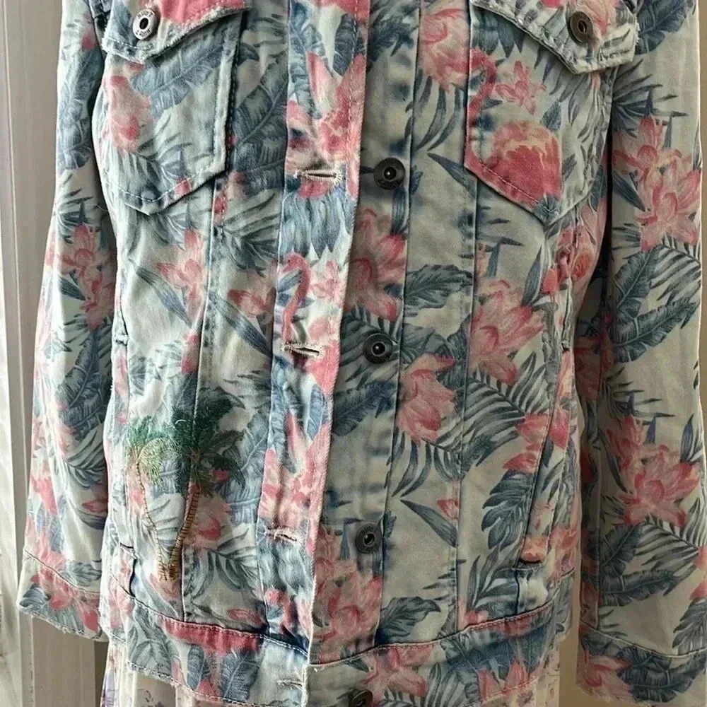 [S]Billy. T Tropical Floral  Embroidered Denim Jacket - Picture 3 of 16